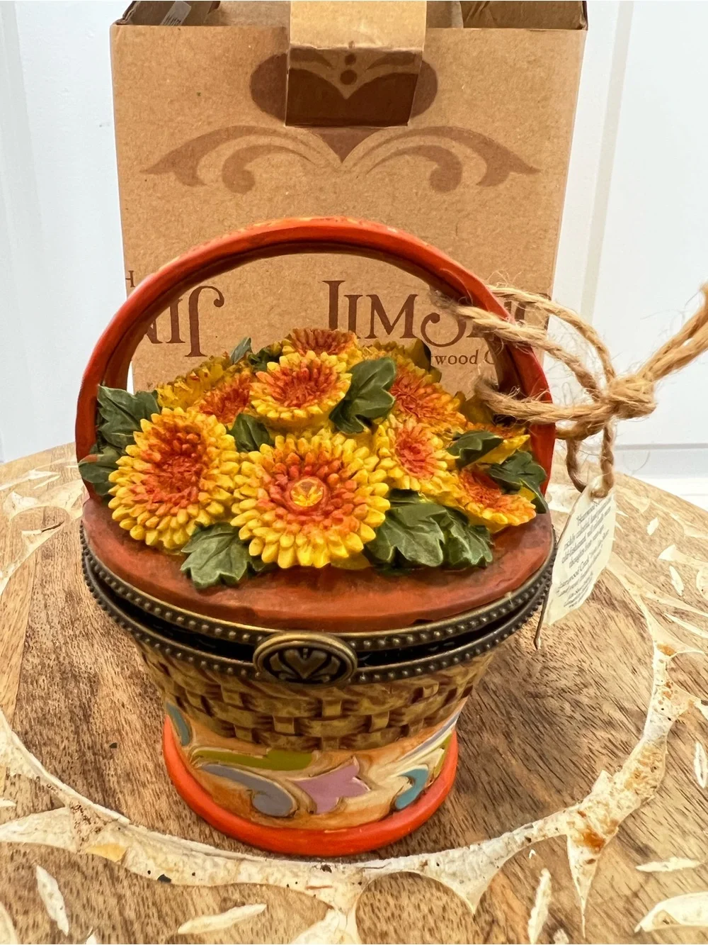 Jim Shore Yellow and Orange Sunflower Basket Trinket Box November